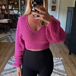 Willow & Wind Pink Knit Cropped Sweater Medium NWT